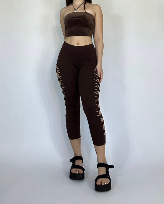 Brown slit-weave leggings front