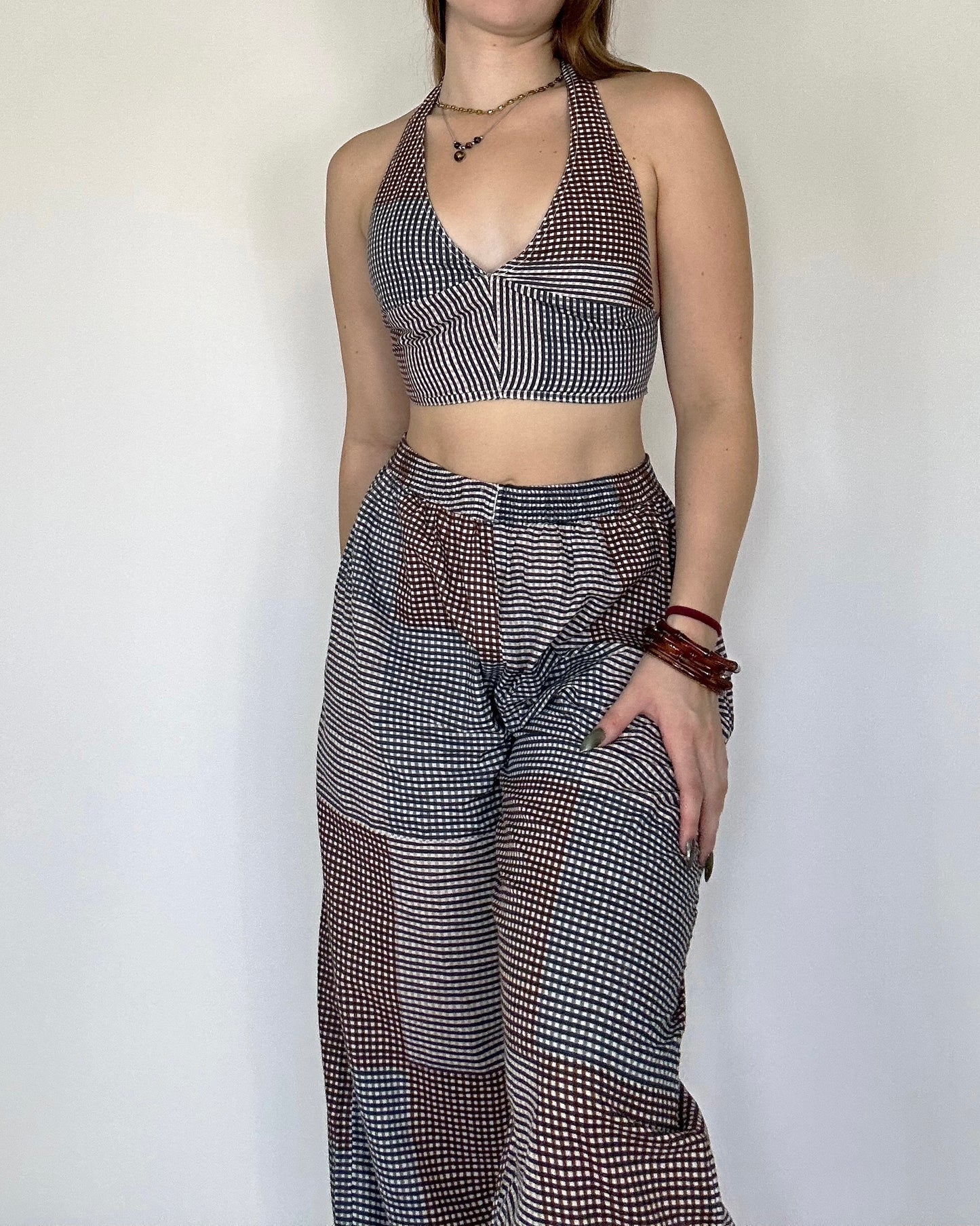 Plaid halter top and pants zoom in