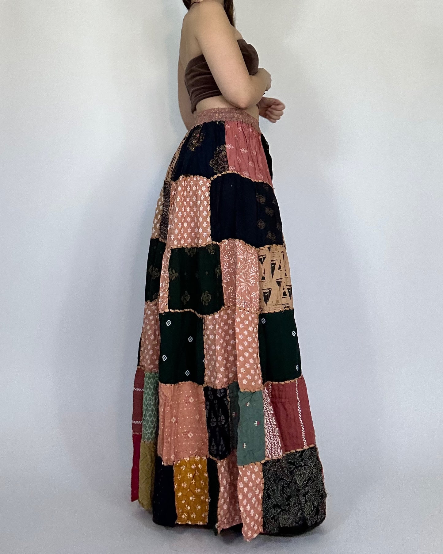 Patchwork boho skirt side