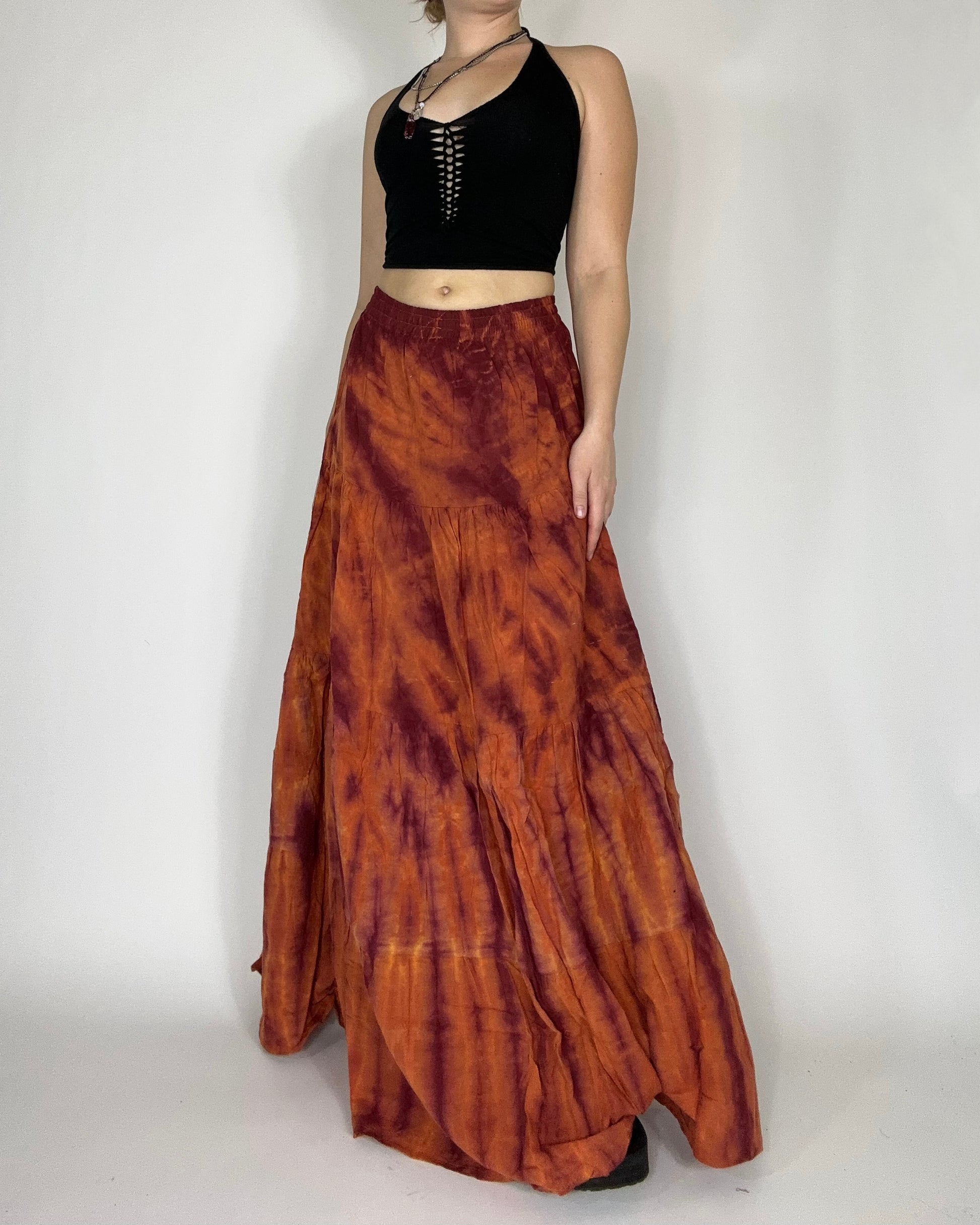 tie dye maxi skirt front