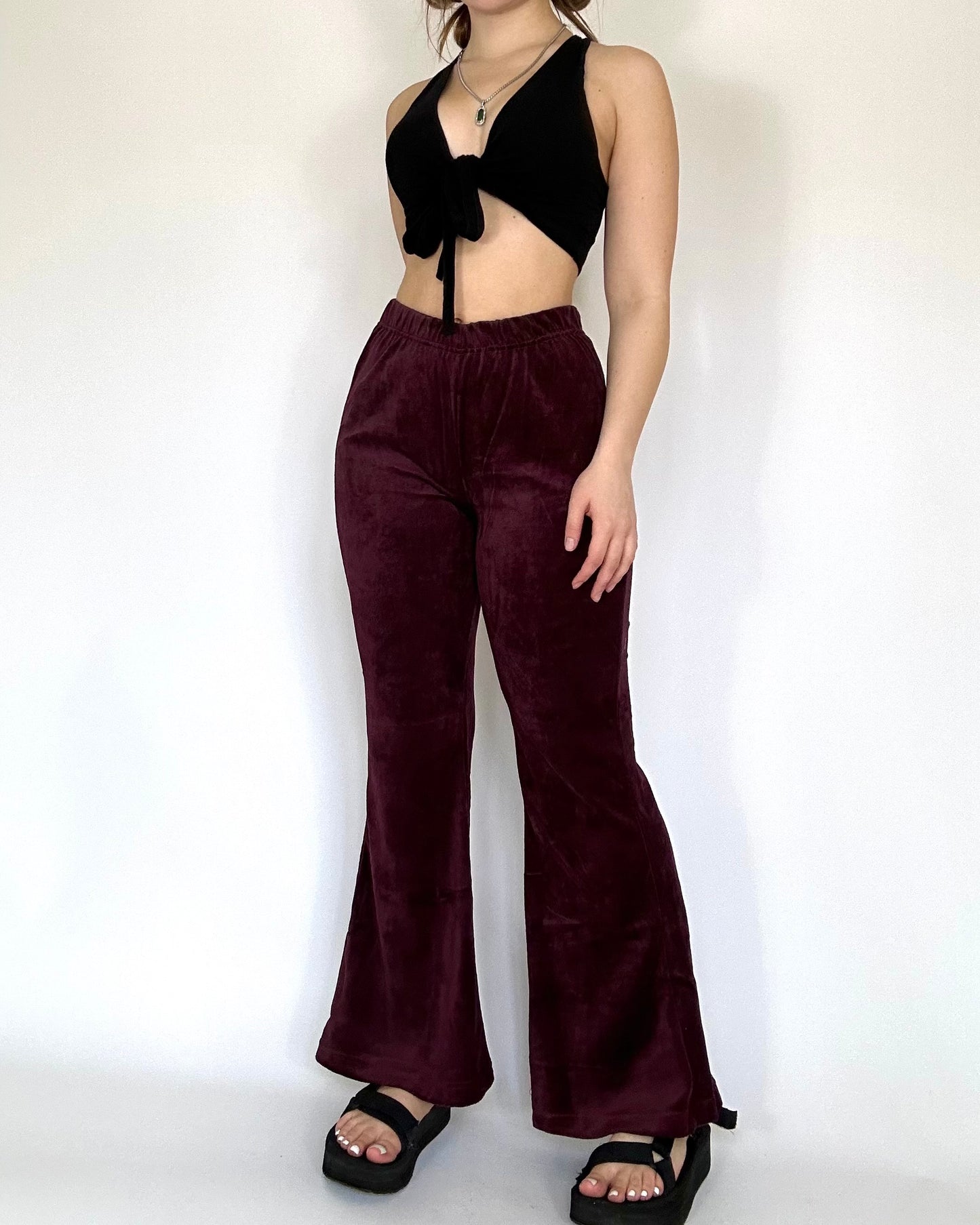 Gianna Velour Pants - Burgundy