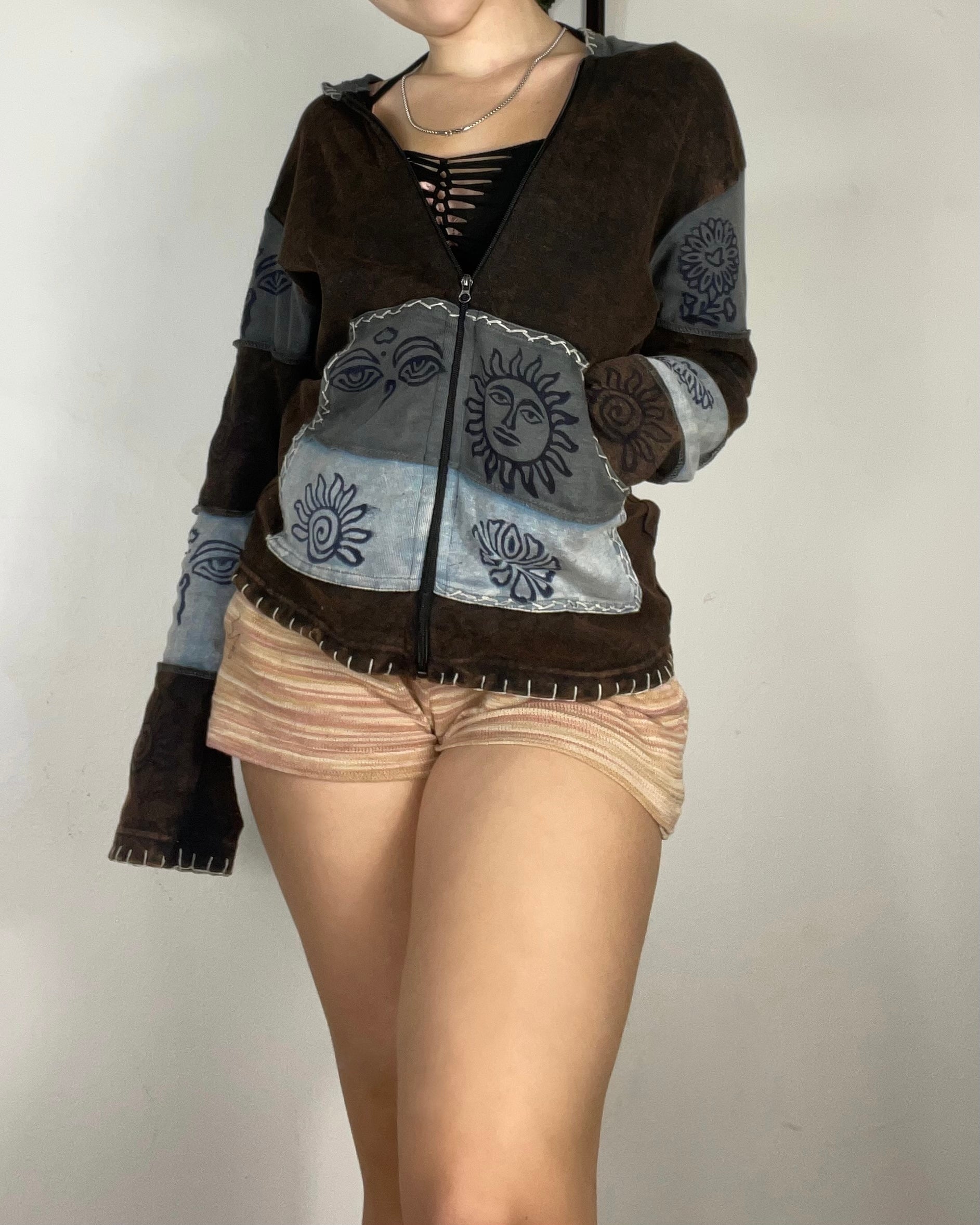 patchwork boho hoodie front