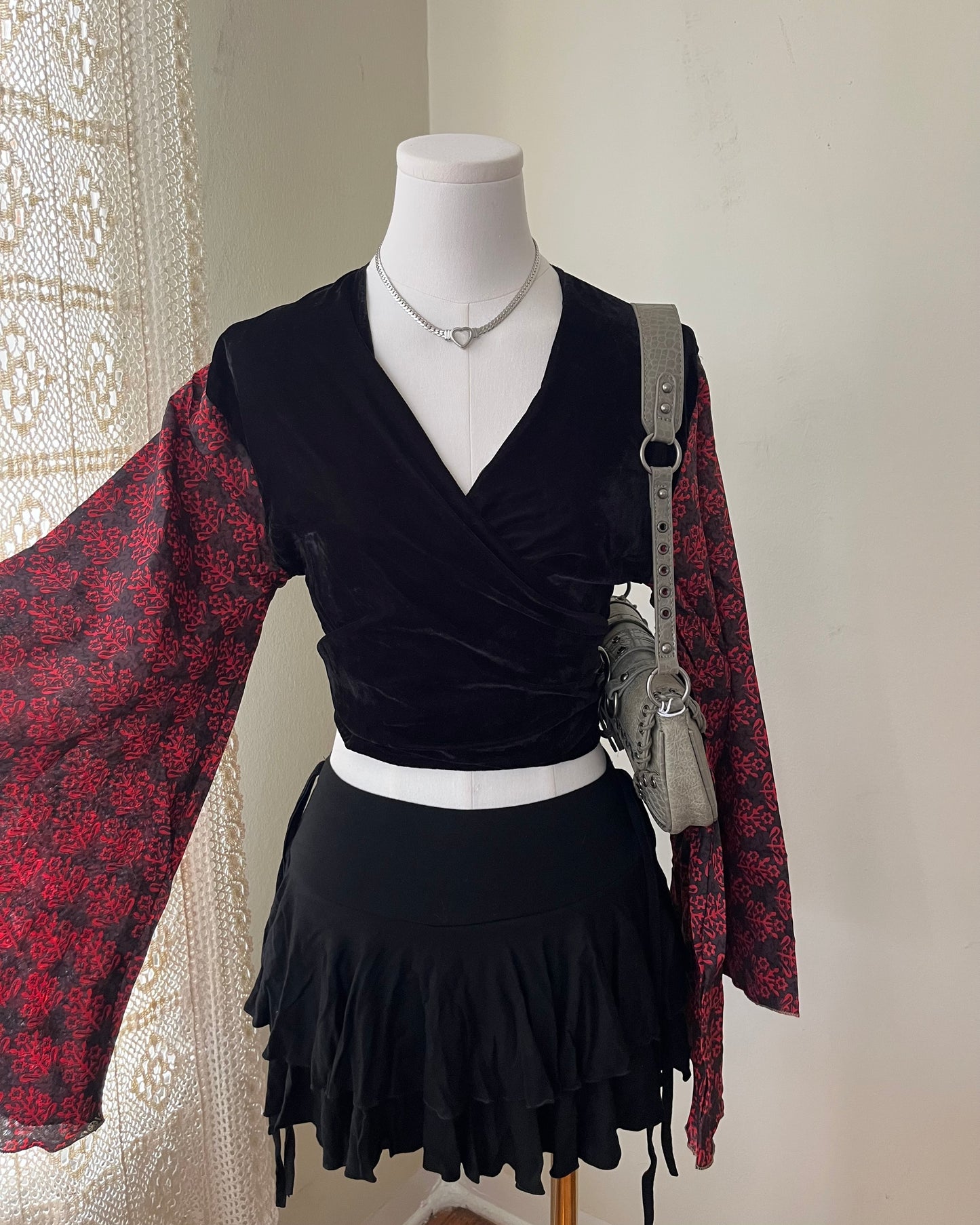 Velvet Vine Wrap Top - Black