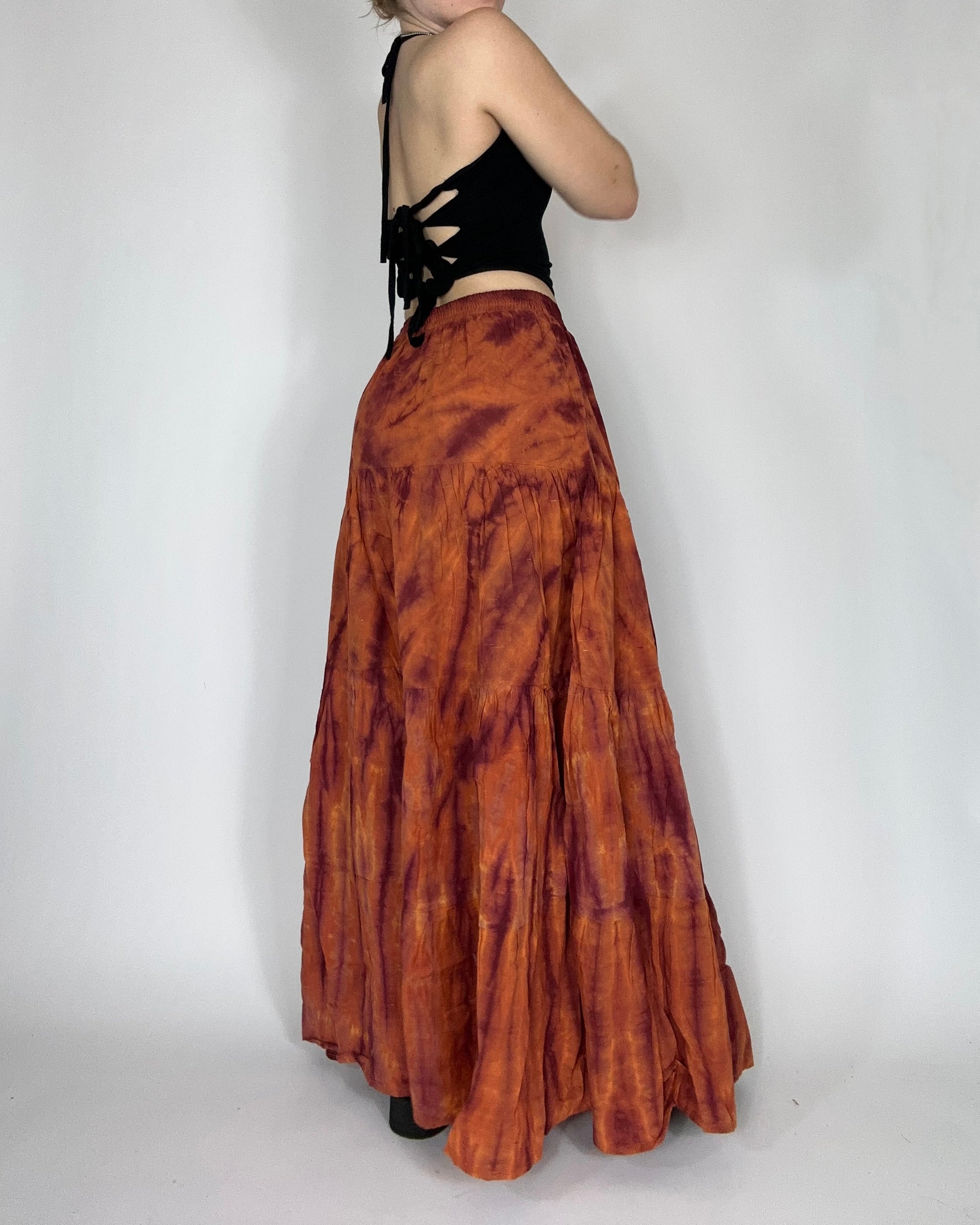 tie dye maxi skirt back