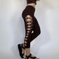 Brown slit-weave leggings side