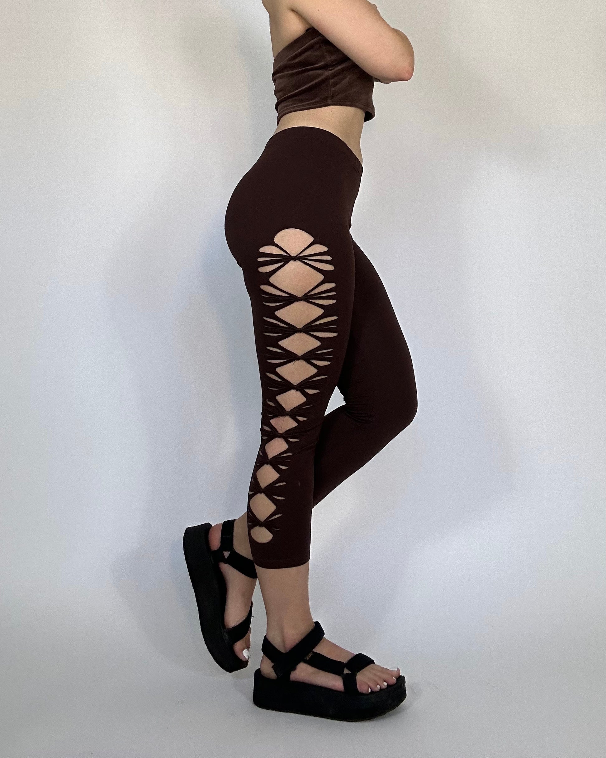 Brown slit-weave leggings side