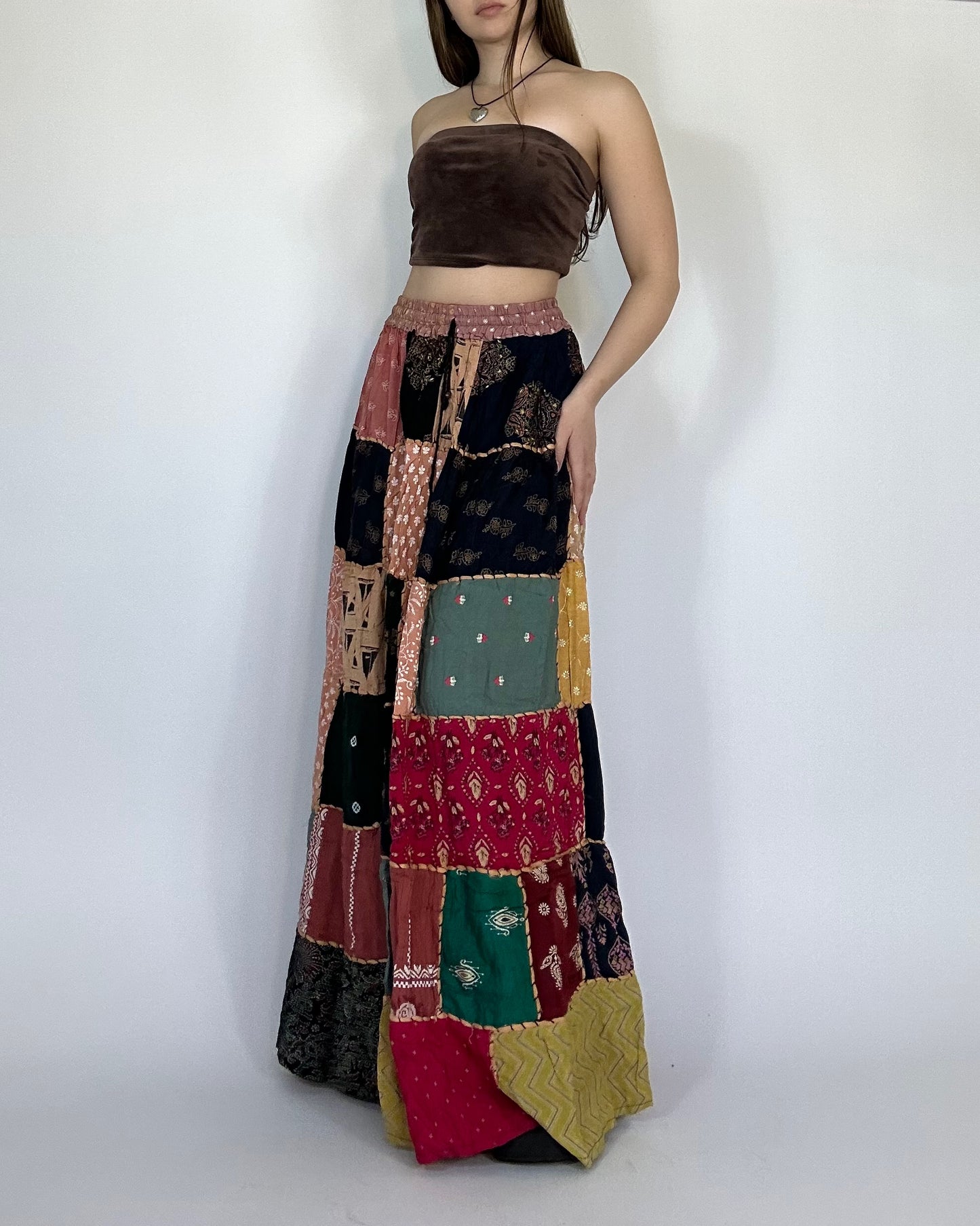 Patchwork boho skirt front