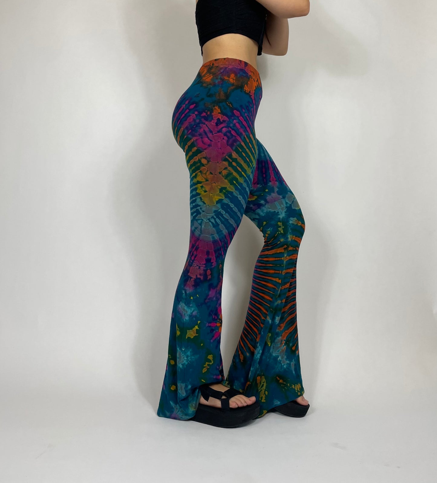 blue tie dye flares back