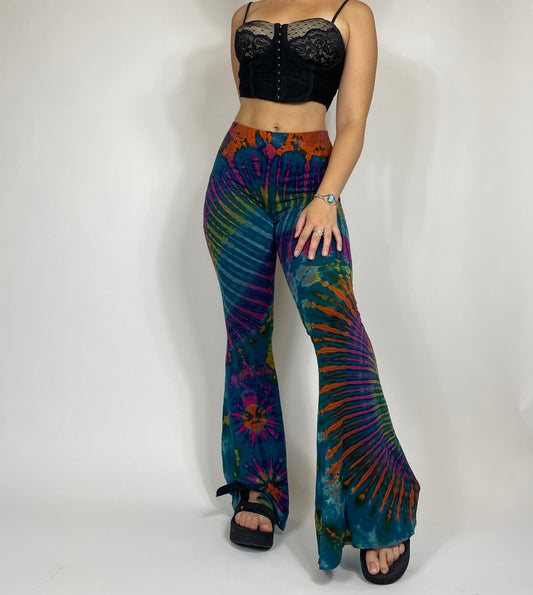 blue tie dye flares front