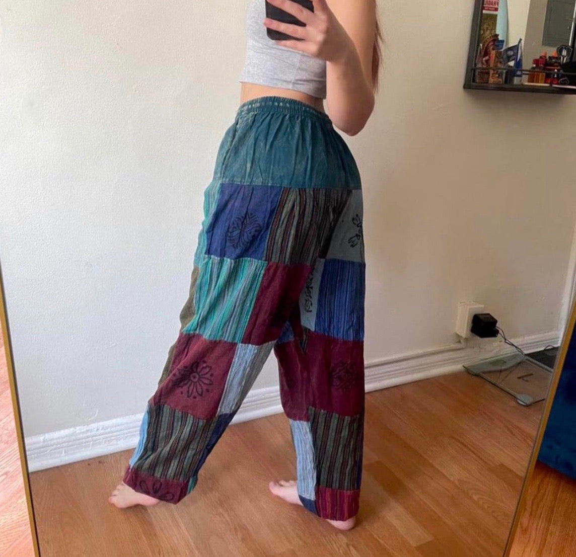 boho patchwork pants backside